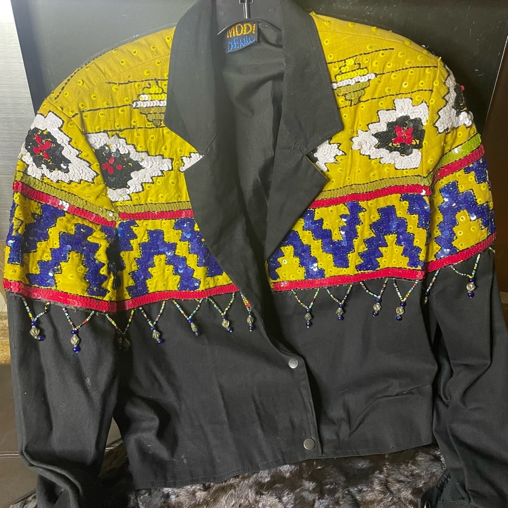 Vintage Modi Beaded Jacket - Black and Yellow
